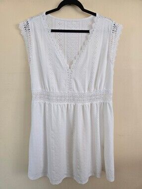 White Eyelet Lace V-Neck Sundress
